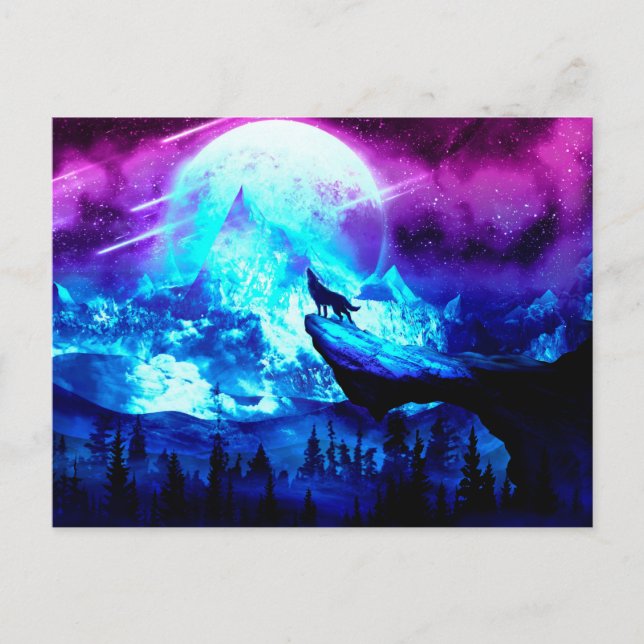 Cartão Postal Lobo colorido uivando (Frente)