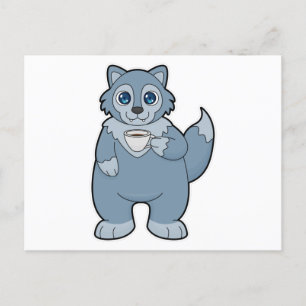 Cartão Postal Lobo com xícara de café