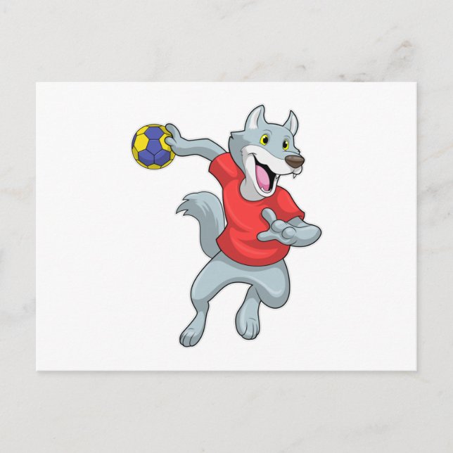 Cartão Postal Lobo como jogador de handebol com handebol (Frente)