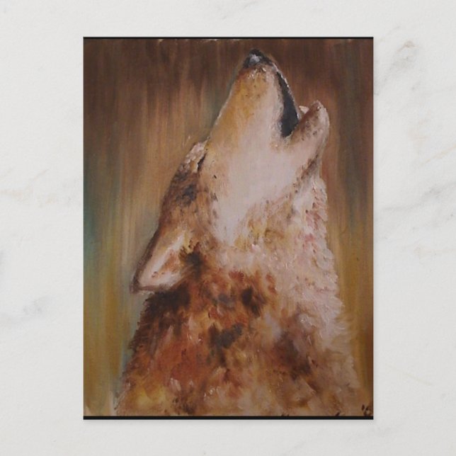 Cartão Postal Lobo cor de óleo da Terra (Frente)