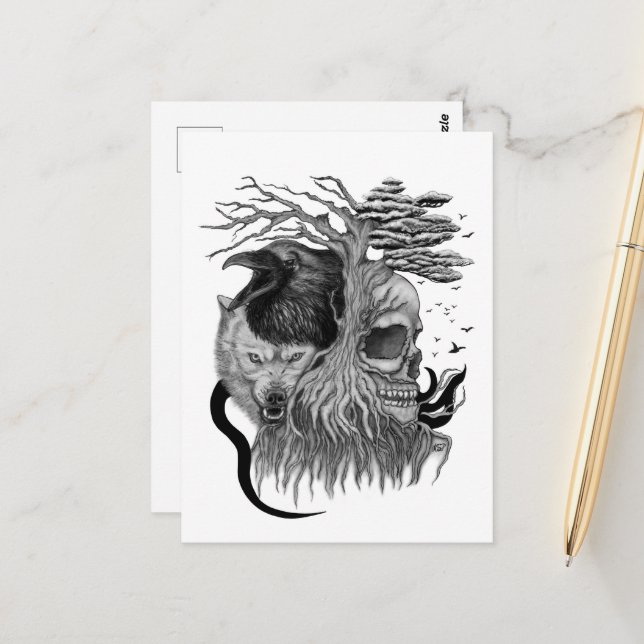 Cartão Postal Lobo e Raven com crânio (Frente/Verso In Situ)