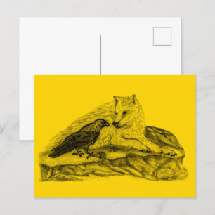 Cartão Postal Lobo e Raven - Design preto e amarelo