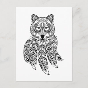 Cartão Postal Lobo inspirado com Dreamcatcher