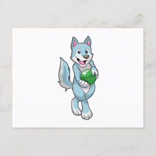 Cartão Postal Lobo na Boliche com Bola de boliche