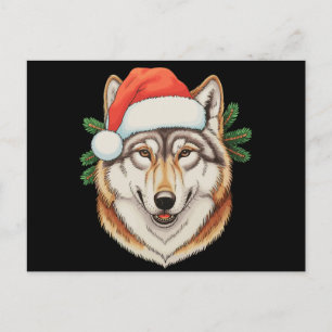 Cartão Postal Lobo Natal Xmas Chapéu do Papai Noel Festa Animal