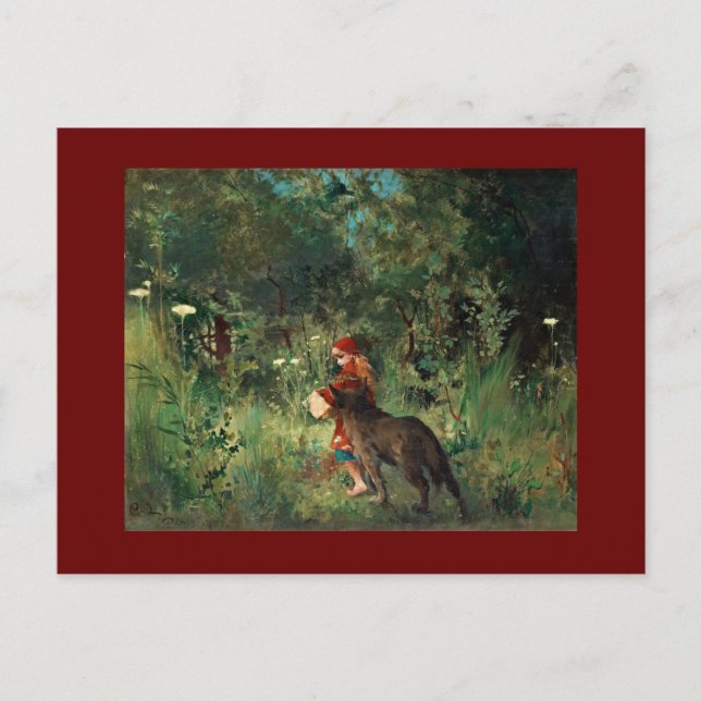 Cartão Postal Lobo no Caminho com Vermelho (Frente)