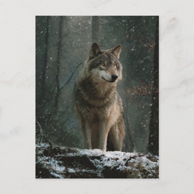 Cartão Postal Lobo no Inverno (Frente)