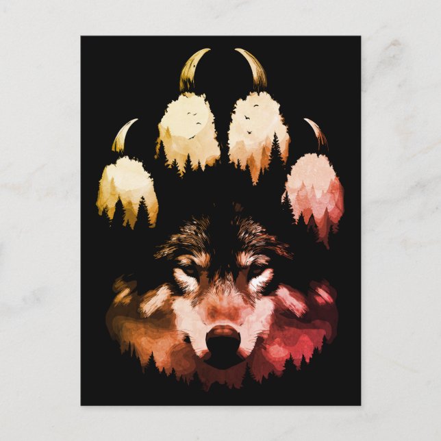 Cartão Postal Lobo Solitário. Alma selvagem (Frente)