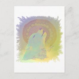 Cartão Postal Lobo Uivando e Planta de Mandala Moldura de Galhos