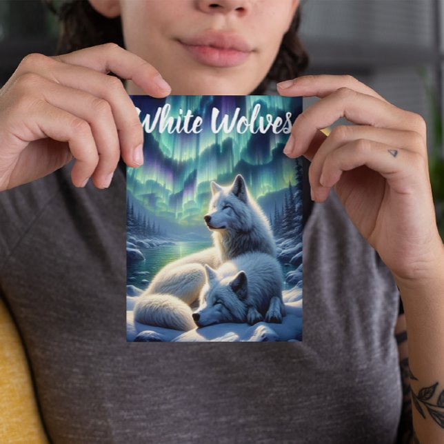 Cartão Postal Lobos Brancos Majestosos na Neve (Criador carregado)