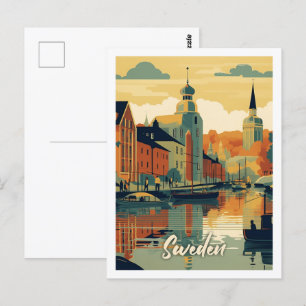 Cartão Postal Local da Viagens vintage Familiar da suecia