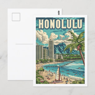 Cartão Postal Local de Viagem Antigo Honolulu Havaí EUA