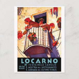 Cartão Postal Locarno, Suiça, mulheres no terraço, flores