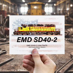 Cartão Postal Locomotiva a diesel EMD SD40-2. Bandeira americana