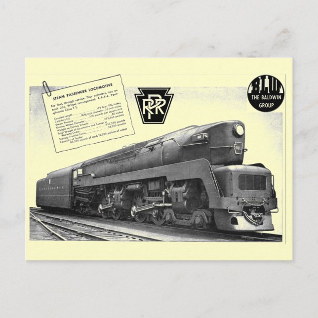 Cartão Postal Locomotiva a Vapor Baldwin-Pennsylvania Railroad T (Frente)