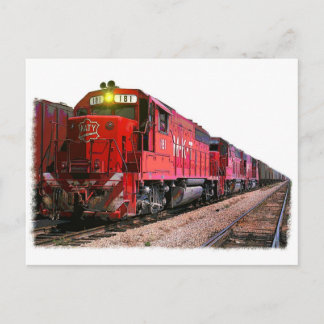 Cartão Postal Locomotiva e Comboio diesel vermelho