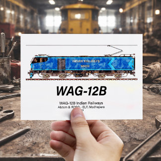 Cartão Postal Locomotiva WAG-12B. Trem de carga da Indian Railwa