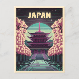 Cartão Postal LoFi Vaporwave Retro Templo Japonês Sakura dos ano