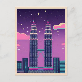 Cartão Postal LoFi Vaporwave Retro Torres Petronas Malásia anos 