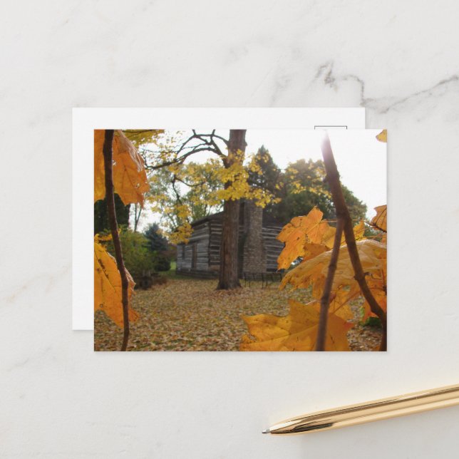 Cartão Postal Log Cabin em Washington, Iowa no outono (Frente/Verso In Situ)