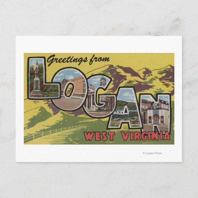 Cartão Postal Logan, Virgínia Ocidental - Cenas com Letras Grand (Frente)