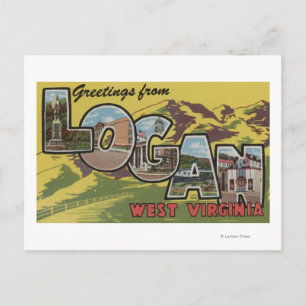 Cartão Postal Logan, Virgínia Ocidental - Cenas com Letras Grand