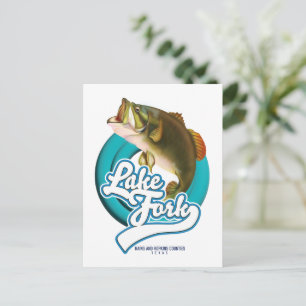 Cartão Postal logotipo da pesca no Lago Fork Texas.