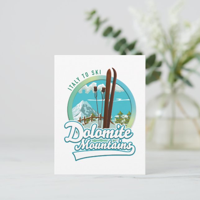 Cartão Postal logotipo de esqui montanhas Dolomitas Itália (Em pé/Frente)