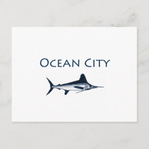 Cartão Postal Logotipo de Ocean City Maryland (marlin branco)