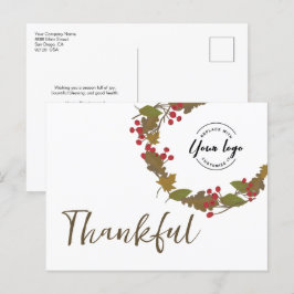 Cartão Postal Logotipo do Autumn Wreath Business de Ação de Graç