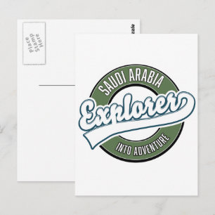 Cartão Postal logotipo do explorador da Arábia Saudita na aventu