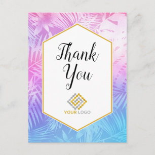 Cartão Postal Logotipo Empresarial Tropical Rosa Roxo Obrigado