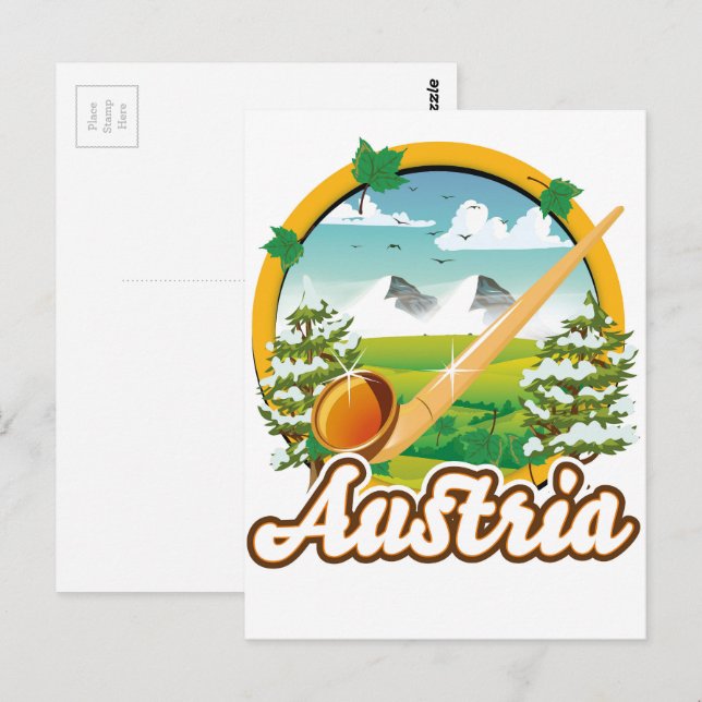 Cartão Postal Logotipo retro viagem da Áustria (Frente/Verso)