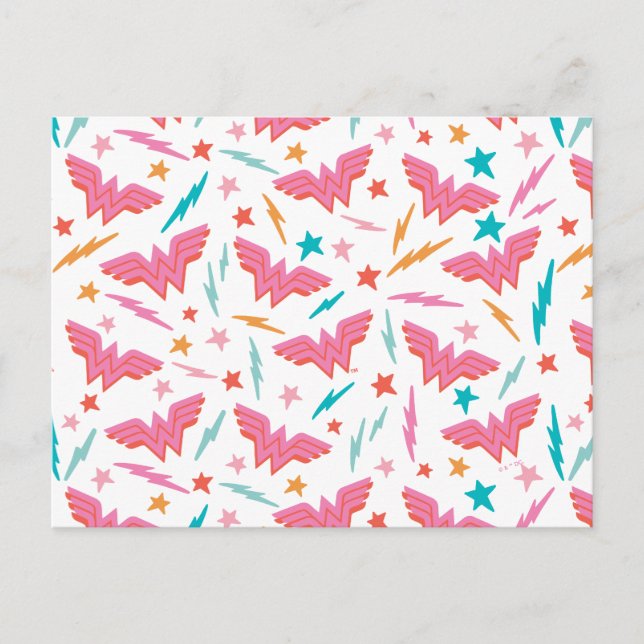 Cartão Postal Logotipo Rosa da Mulher-Maravilha e Padrão de Relâ (Frente)