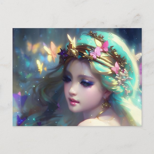 Cartão Postal Loira e Borboletas (Frente)