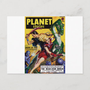 Cartão Postal Loira Heróica Monta um Dinossauro