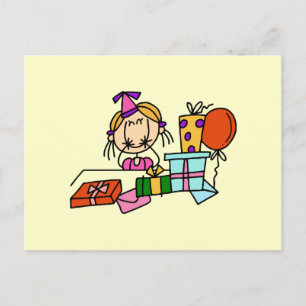 Cartão Postal Loira Menina de Aniversário com Presentes Camiseta