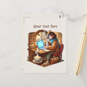 Cartão Postal Loja de café fofo adicione seu texto