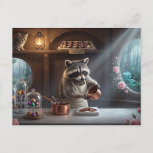 Cartão Postal Loja de Chocolate Caprichosa Diorama com Guaxinim