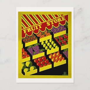 Cartão Postal Loja de Frutas - Vermelho Vibrante Amarelo Cartaz