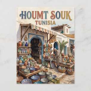 Cartão Postal Lojas de Cerâmica Houmt Souk Tunísia