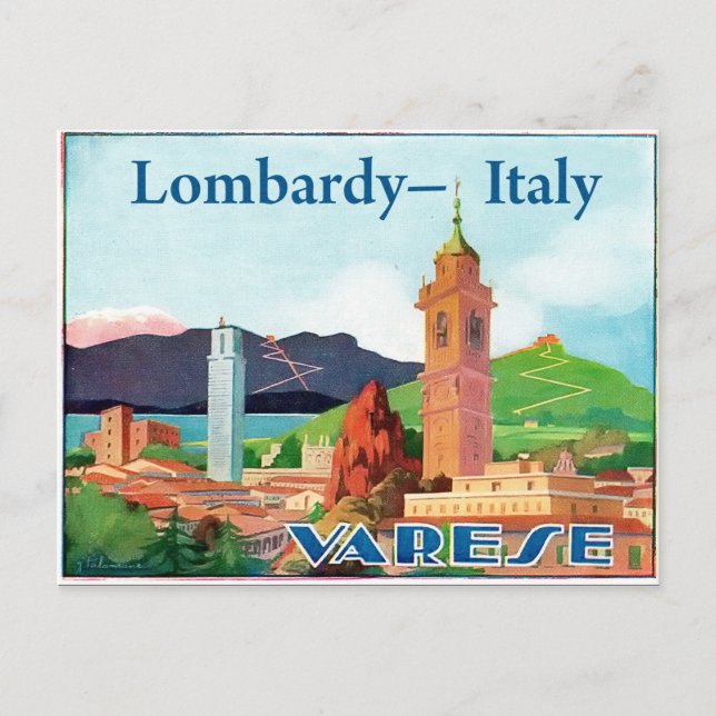 Cartão Postal Lombardia, Itália, Varese, vista urbana, montanhas (Frente)