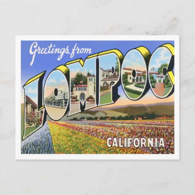 Cartão Postal Lompoc, California Vintage Big Letters (Frente)
