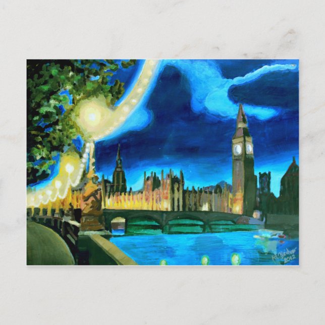 Cartão Postal London Big Ben e o Parlamento com Thames (Frente)
