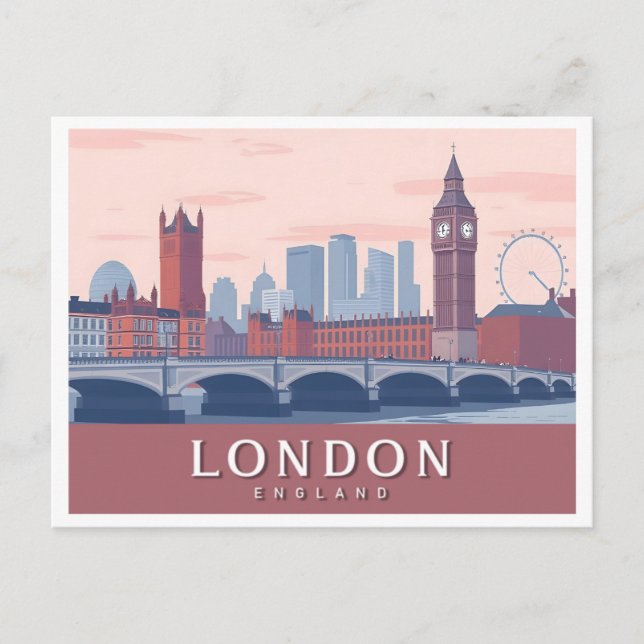 Cartão Postal London England Pastel Viagem Design (Frente)