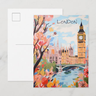 Cartão Postal London England Travel City Painting Aesthetic