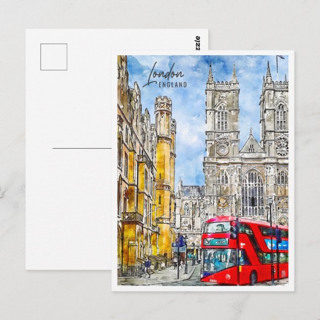 Cartão Postal London England Viagem Place Watercolor (Frente/Verso)