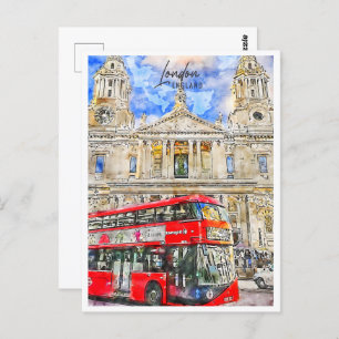 Cartão Postal London England Viagem Place Watercolor