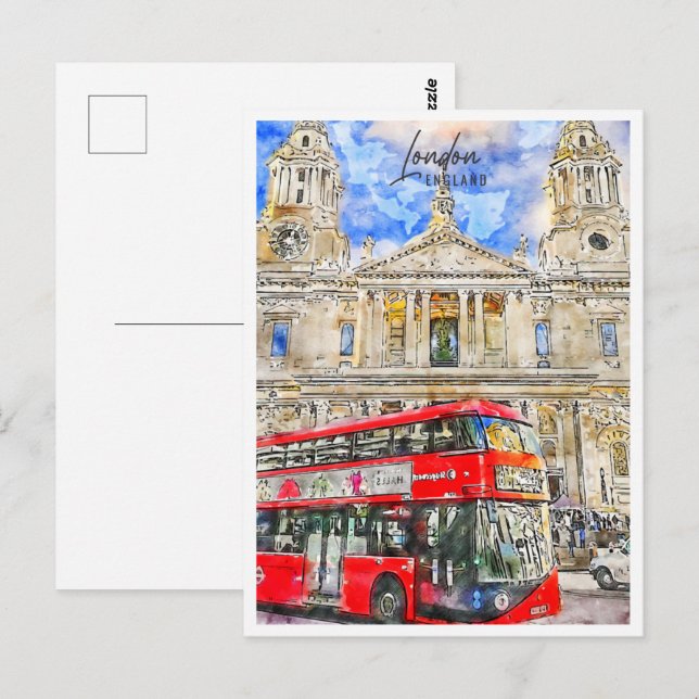 Cartão Postal London England Viagem Place Watercolor (Frente/Verso)