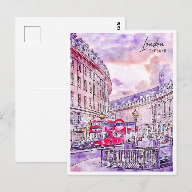Cartão Postal London England Viagem Place Watercolor (Frente/Verso)
